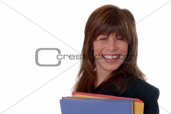 attractive young businesswoman with file folders