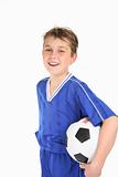 Happy boy holding soccer ball