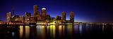 Panorama of Rowes Wharf at night in Boston