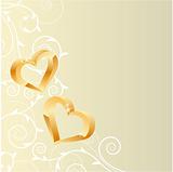 Pastel ornate background with two gold hearts