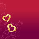 Dark red background with two gold hearts