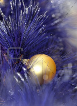 christmas ball on blue color christmas tree