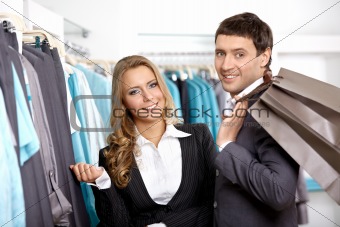 Smiling couple in shop