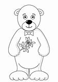 Teddy bear with flower, contours