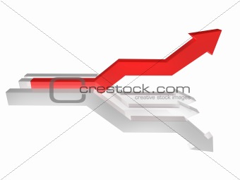 Red and white graph arrows on white