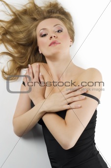 girl portrait laying on white