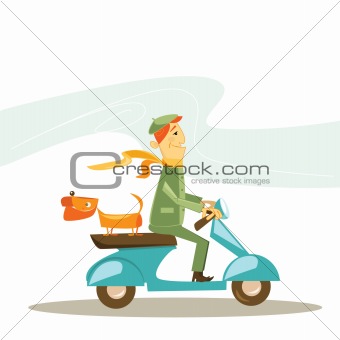 man with a dog on a motorcycle