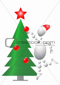 Man decorate christmas fur-tree