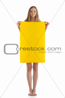 Young woman with yellow sheet of paper