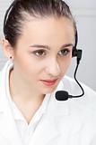 woman with headset over white background