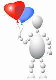 Man present blue and red balloons
