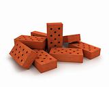 Heap of orange bricks isolated on white 