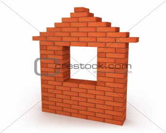 Abstract house made from orange bricks 