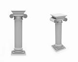 Marble roman columns frontal and diagonal view isolated