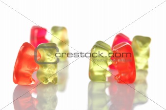 gummy bears dancing at a party