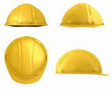 Yellow construction helmet four views isolated
