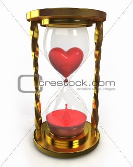 Golden hourglass with heart and blood 