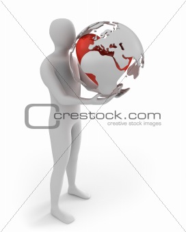 White man holds globe with heart, Europe part