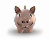 Piggy bank with a coin smiling front view