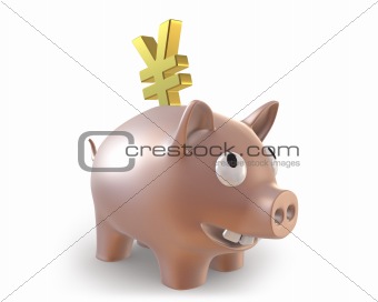 3d piggy bank with yen symbol