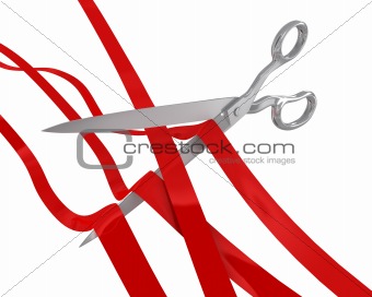 Huge scissors cut many ribbons