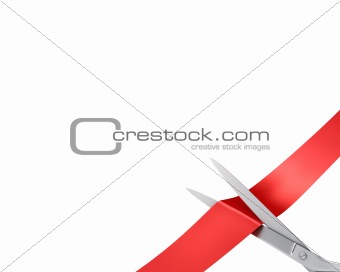 Scissors cut ribbon, closeup corner version 