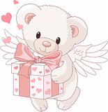 Teddy bear angel bringing the gift