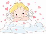 Cute Cupid lying on a cloud