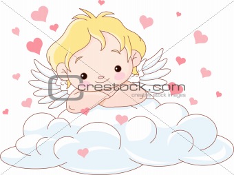 Cute Cupid lying on a cloud