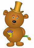 Teddy bear with flower in cylinder