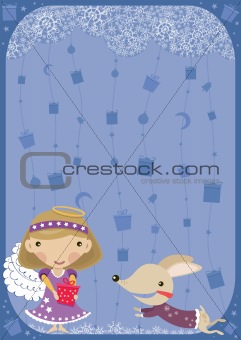 Angel with dog and presents