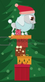 Poodle with Christmas presents