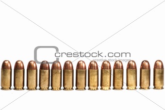 Row of bullets on white background isolated