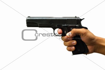 Gun in the hand on white background isolated