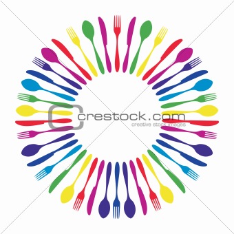 Colorful circled mandala cutlery restaurant.