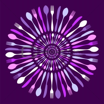  Cutlery circle mandala pattern over violet.