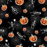 Halloween pumpkins and skeleton background