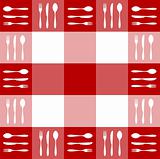 Red tablecloth texture with cutlery pattern