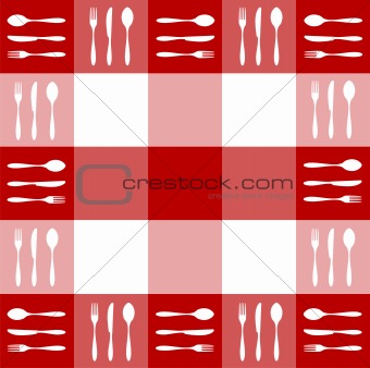Red tablecloth texture with cutlery pattern