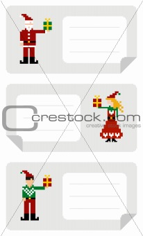 Xmas labels with elf holding a gift