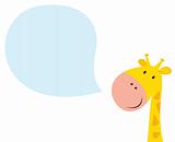 Smiling yellow giraffe head with speech bubble