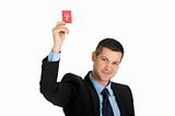"businessman with a red card