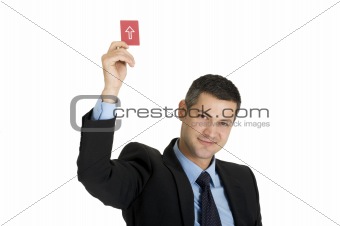 "businessman with a red card