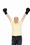 elderly man with boxing gloves