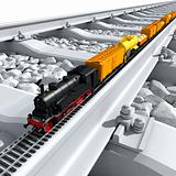 A miniature model of the train rides on big tracks