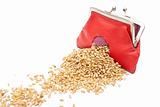 Red purse with hole and wheat 