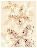 vector vintage butterflies with floral ornament