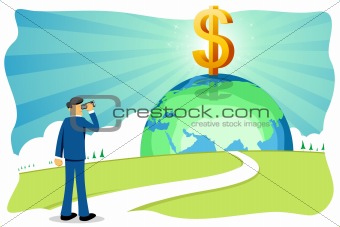 businessman with dollar and globe