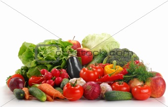 Composition with variety of fresh vegetables isolated on white