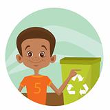 Kid using recycling bin